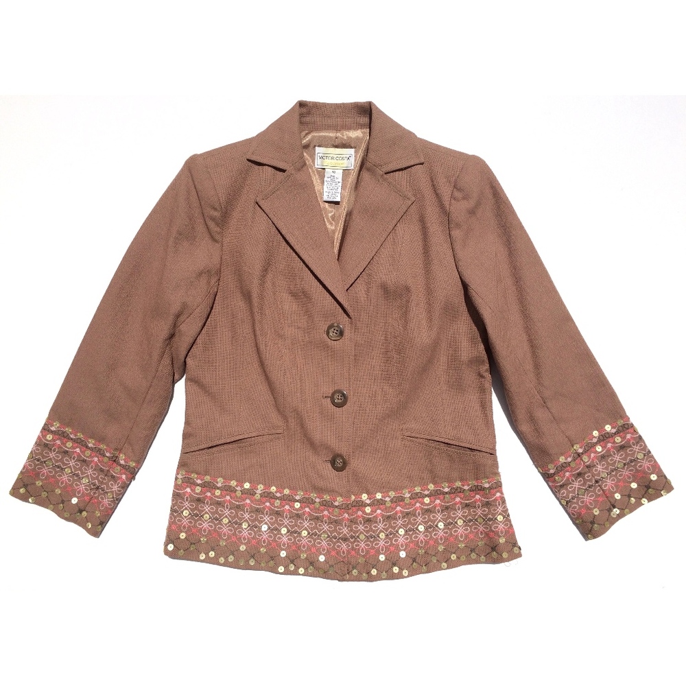 Victor Costa Occasion Jacket XS tan embellished